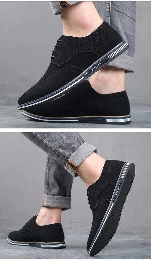 Elegant Designer Men's Lace-Up Formal Dress Shoes - Stylish Black Casual Loafers for Wedding and Daily Wear